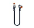 Cordset, M12 Plug - M12 Socket, 3 Conductors, 1m, IP67, Black